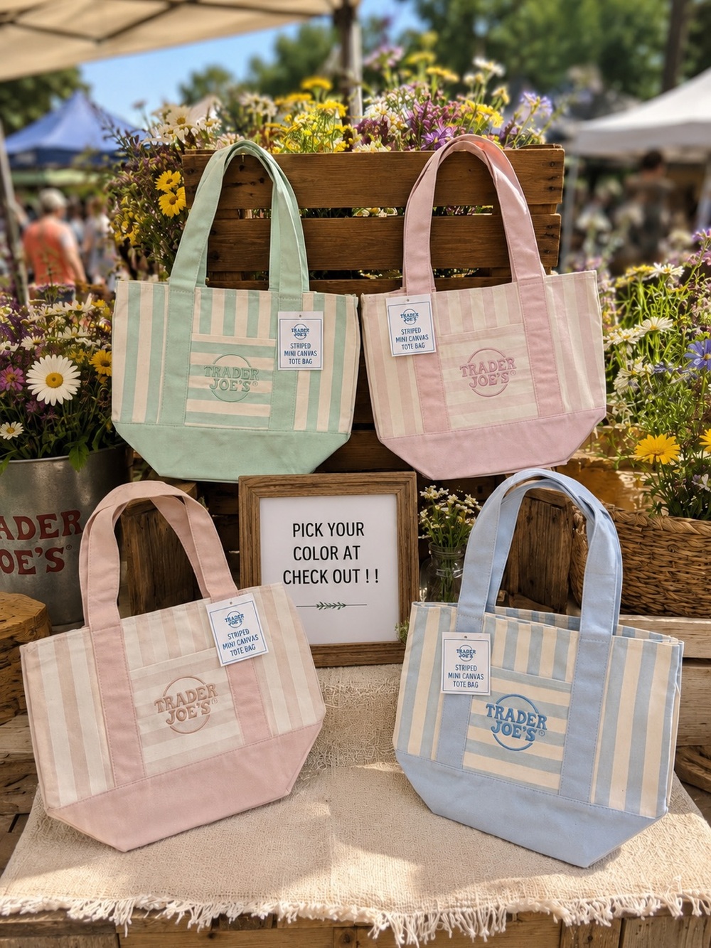 Trader Joe’s Striped Mini Canvas Tote Bags